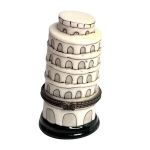 Porcelain Leaning Tower Of Pisa Trinket Box Metal Hinged Ceramic Pill Box Decor